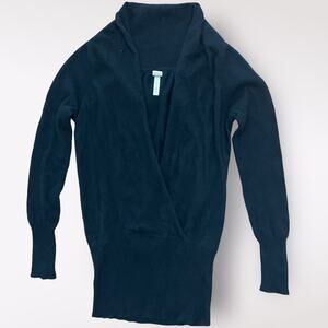 Aqua Black Cashmere‎ Faux Wrap V Neck Sweater Size M